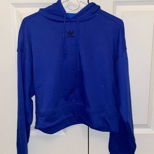 Simple Bright Blue Cropped Adidas Hoodie, Women’s XS